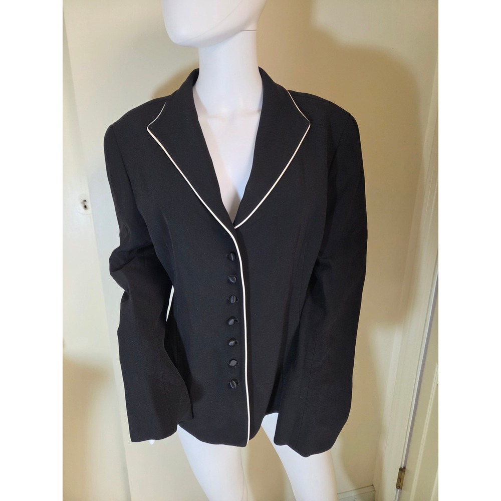 Lafayette 148 New York Black Piping Silk Trim Blazer Jacket Womens 16
